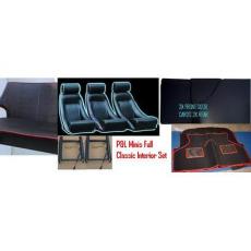 Classic Mini Seat PL Classic Interior Set  All Black Piped In Blue 1970 On